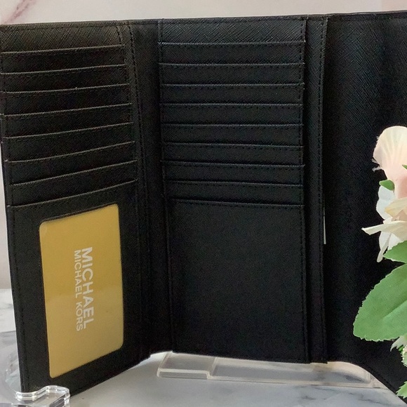 Michael Kors Jet Set Travel Large Trifold Leather Wallet Black - Picture 3 of 4